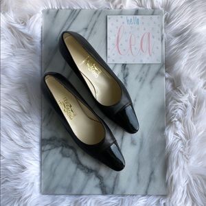 Ferragamo Two Tone Square Toe Black Classic Pumps